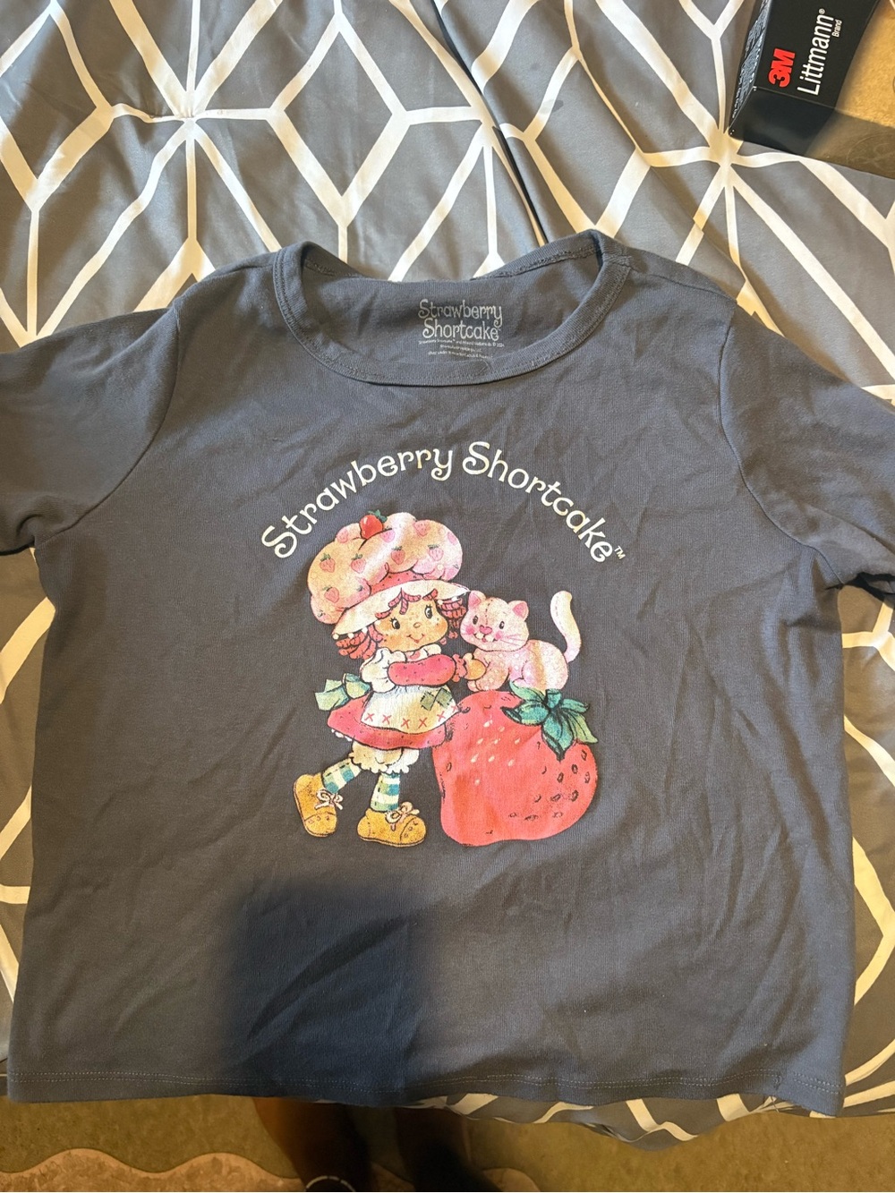 Girls' Graphic Tee - Gray with Pink Strawberry